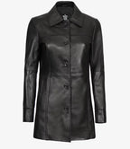 Womens Leather Black Coat - 3/4 Length