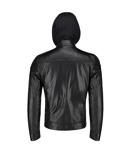Mens Black Slim Fit Leather Jacket With Hood