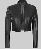 Jane Womens Black Cropped Leather Jacket