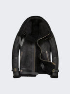 Oversized B3 Black Shearling Leather Bomber Jacket