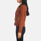 Women Brown Suede Biker Jacket