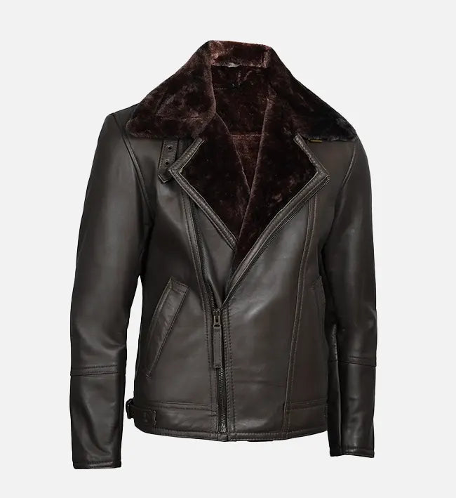 Shearling Leather Moto Jacket in Dark Brown