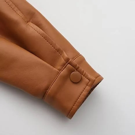 Women Faux Leather Cropped Jacket