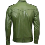 Slim Fit Men Green Biker Jacket