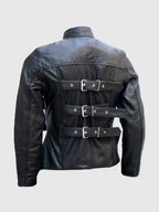 Trench Look Belted Mens Black Leather Jacket