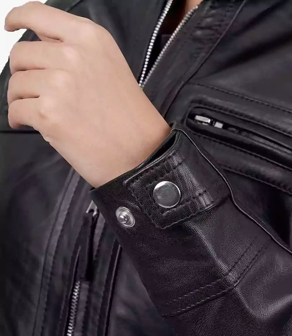 Women Tall Black Quilted Cafe Racer Leather Jacket