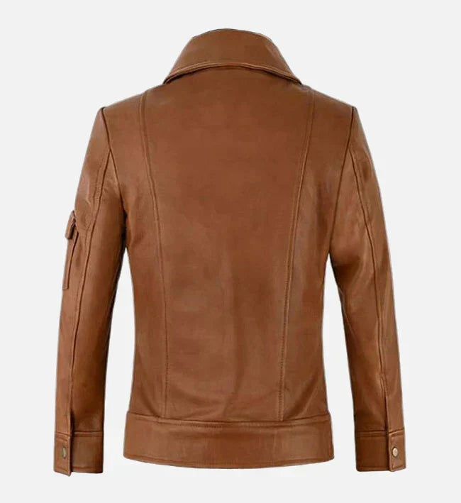 Womens Tan Leather Trucker Jacket