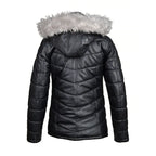 Women Winter Fur Trimmed Hoodie Puffer Leather Jacket