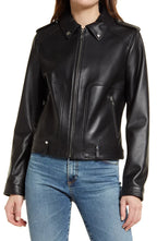Womens Tall Black Nappa Leather Biker Jacket