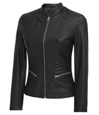 Womens Tall Black Cafe Racer Leather Jacket