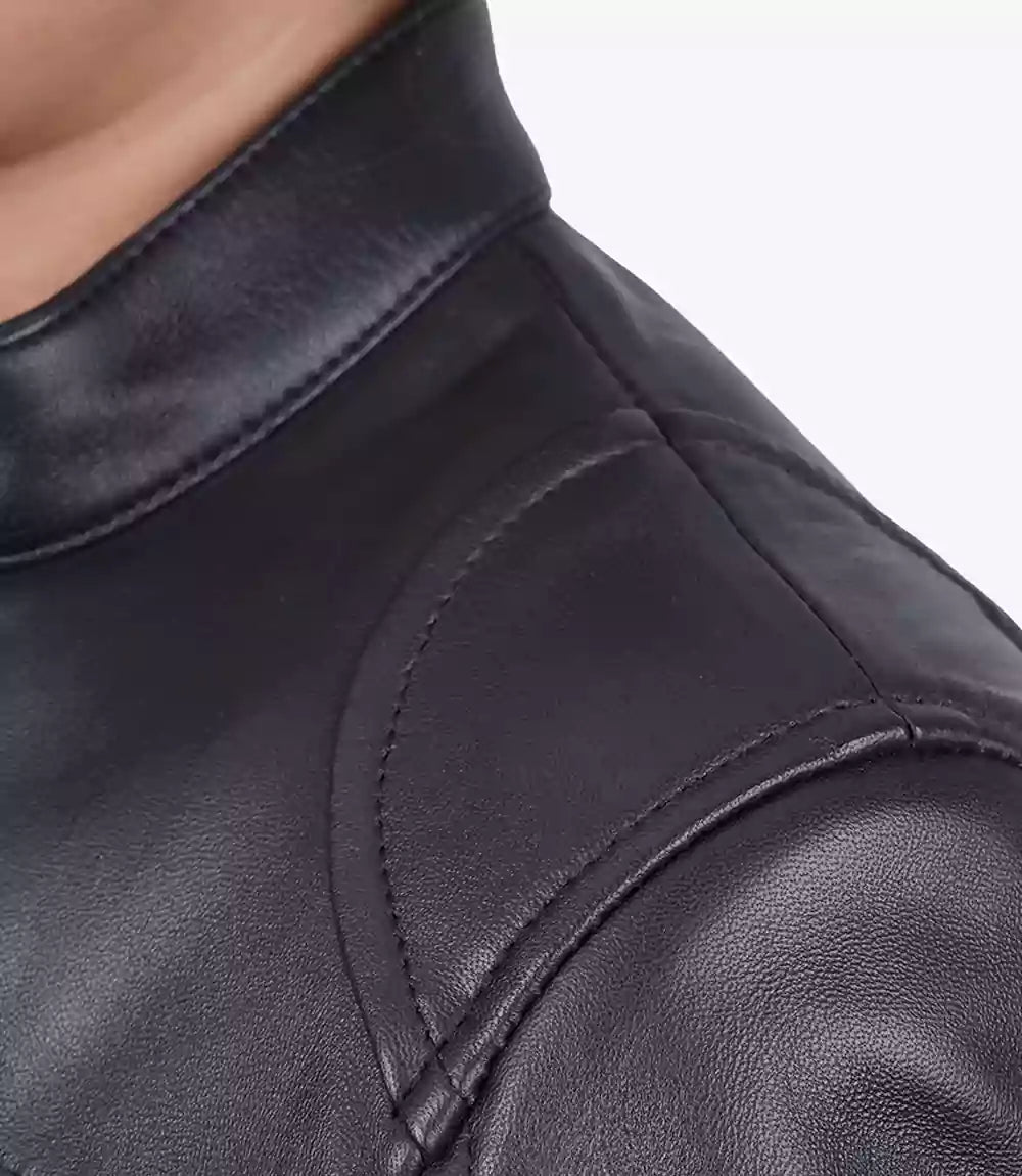 Womens Tall Black Leather Biker Jacket