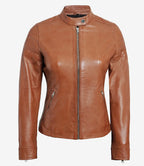 Womens Cafe Racer Tan Leather Jacket