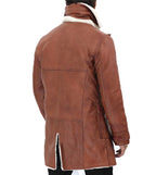 Mens Tan Shearling Leather Trench Coat