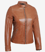 Womens Cafe Racer Tan Leather Jacket