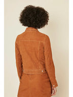 Womens Tan Brown Suede Leather Trucker Jacket
