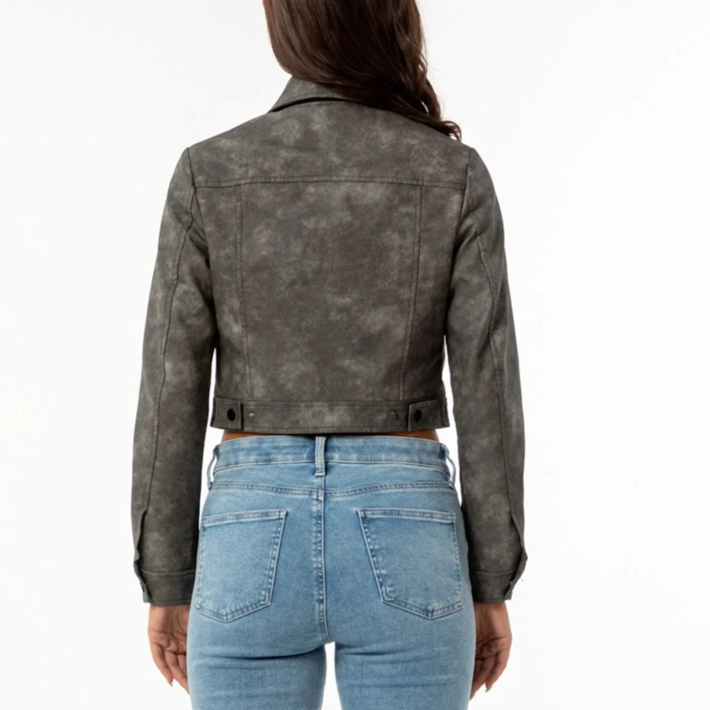 Cropped Leather Bomber Jacket