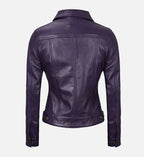 Women Purple Leather Trucker Jacket