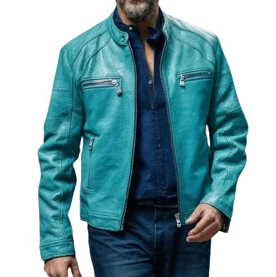 Turquoise Teal Leather Jacket