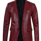 Men's Notch Lapel Maroon Leather Blazer – Two Button