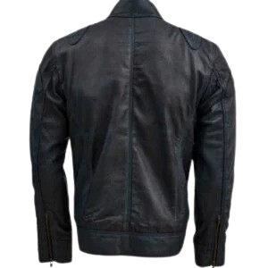 Blue Waxed Leather Jacket With Red Shade