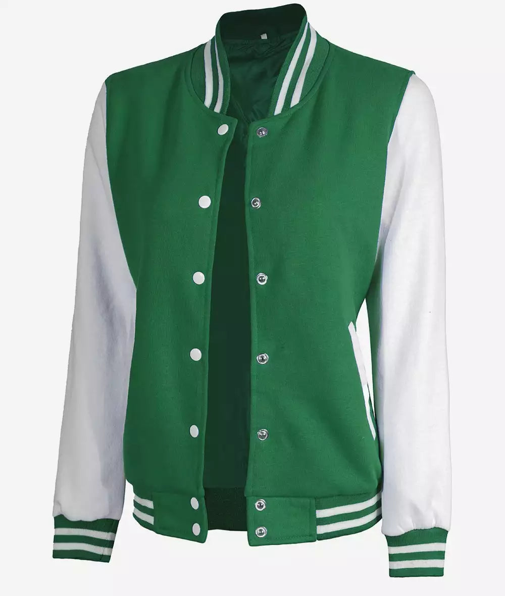 Womens Green And White Varsity Jacket – Baseball Style Jacket