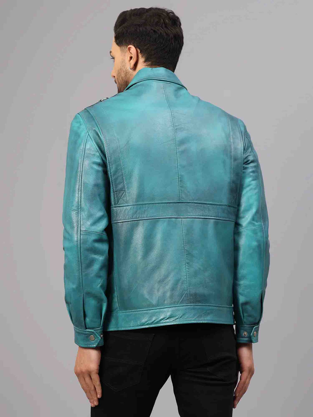Teal Leather Mens Jacket