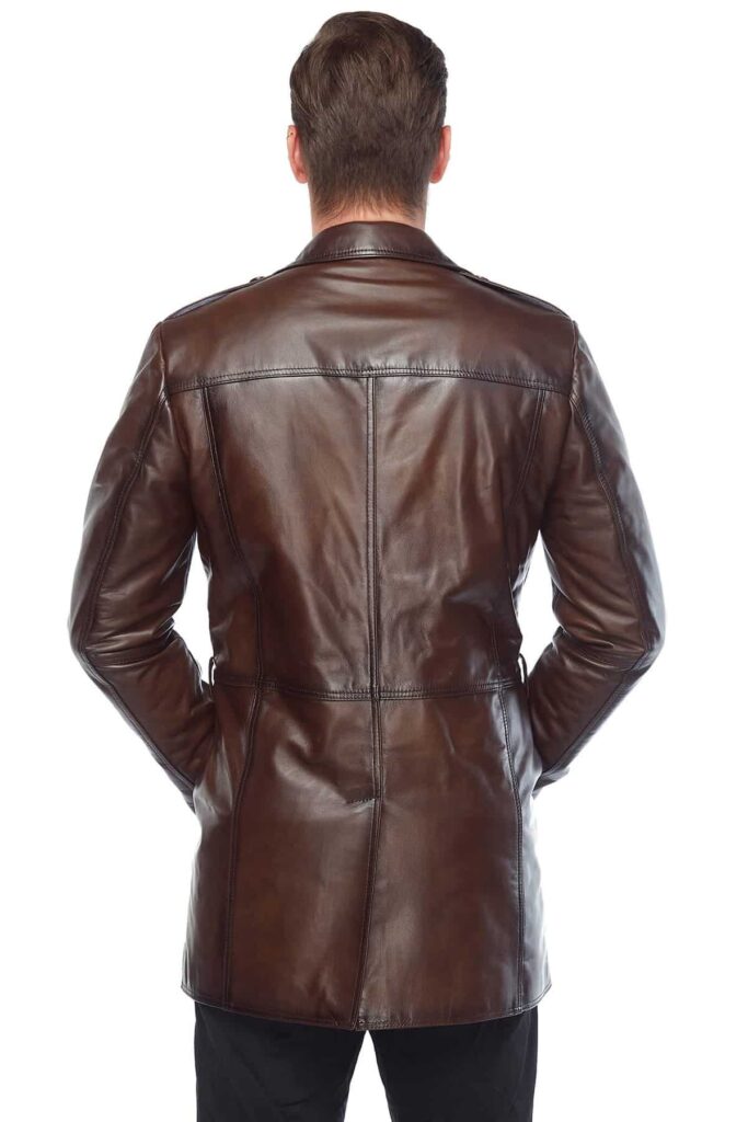 Mens Vintage Brown Leather Trench Coat