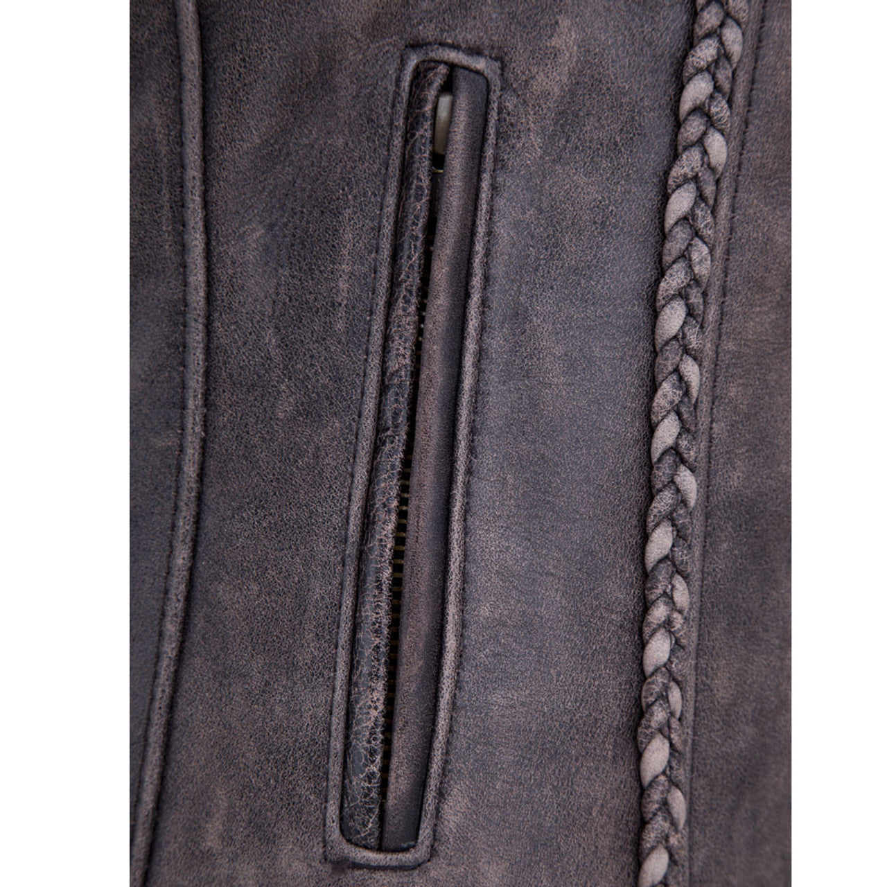 Womens Distressed Braided Leather Jacket