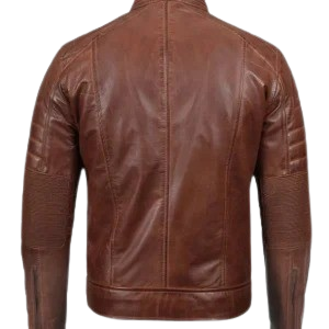 Cognac Brown Cafe Racer Leather Jacket for Men