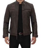 Men’s Four Pocket Brown Leather Biker Jacket