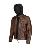 Men’s Dark Brown Leather Jacket With Hood