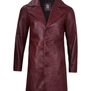 Mens Real Leather Maroon Car Coat