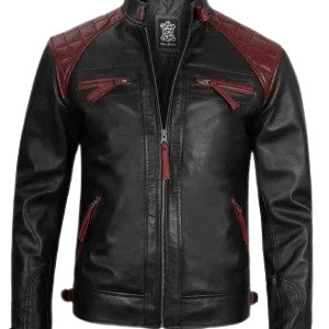 Mens Black Leather Cafe Racer Jacket – Quilted Design