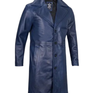Mens Real Leather Blue Car Coat