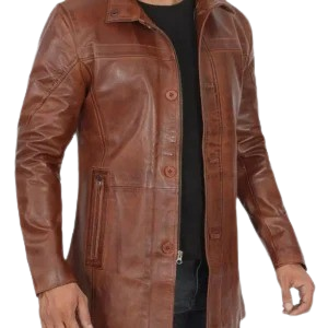 Men's Real Lambskin Brown Leather Cognac Car Coat