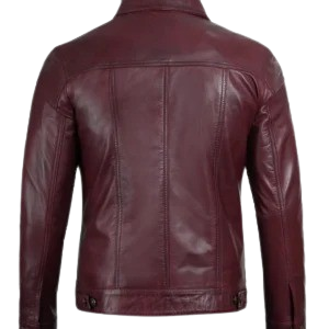 Mens Stylish Maroon Trucker Jacket – Genuine Lambskin Leather