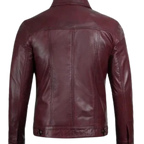 Mens Stylish Maroon Trucker Jacket – Genuine Lambskin Leather
