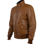 Tan Leather Bomber Jacket Men