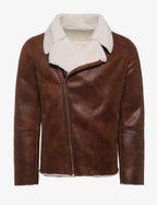 Sheepskin Sherpa Fleece Winter Jacket in Rich Brown Leather