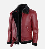 Mens Maroon Leather Shearling Jacket