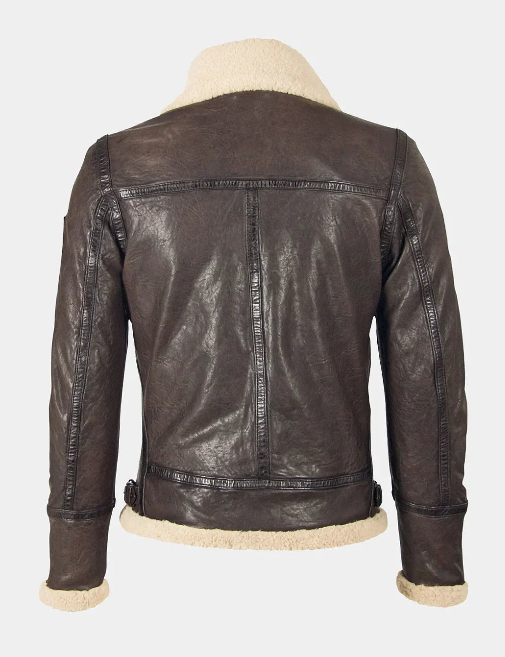 Dark Brown Aviator Leather Jacket with Shearling Collar