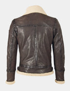 Dark Brown Aviator Leather Jacket with Shearling Collar