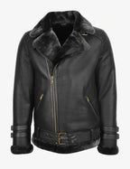 Mens Black B3 Aviator Leather Jacket with Shearling