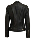 Womens Black Real Leather Cafe Racer Jacket