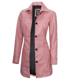 Womens Real Leather Pink Car Coat