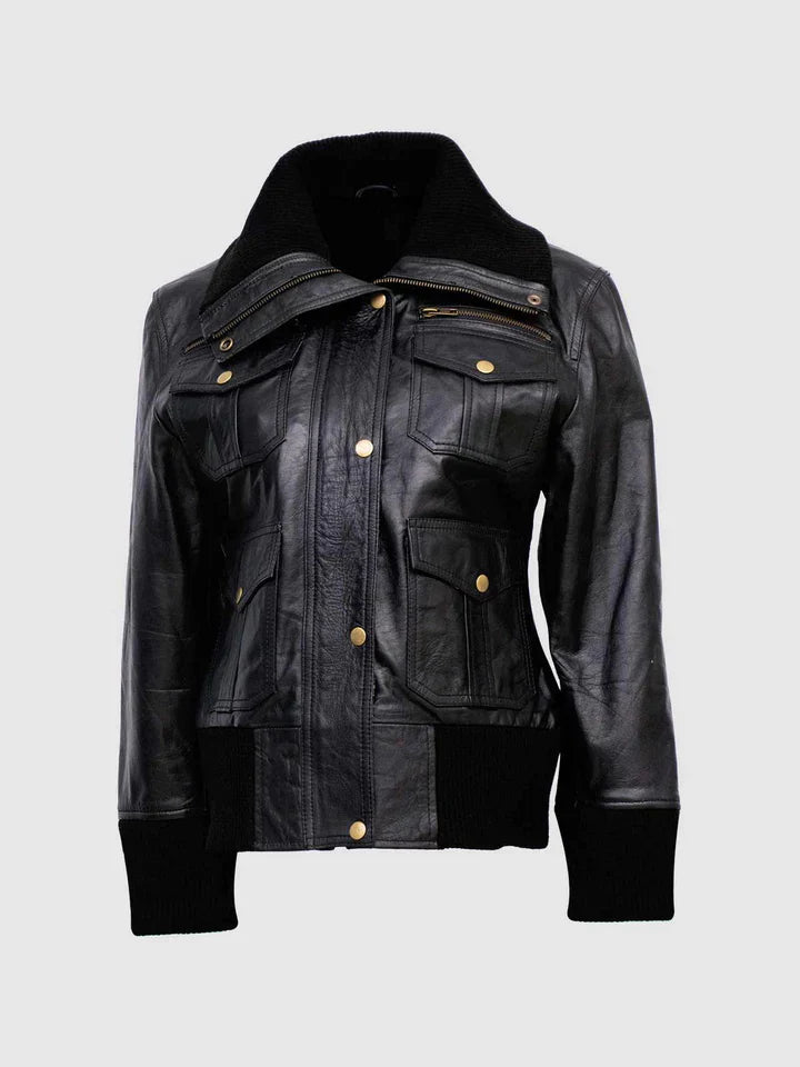 Classic Womens Black Bomber Jacket