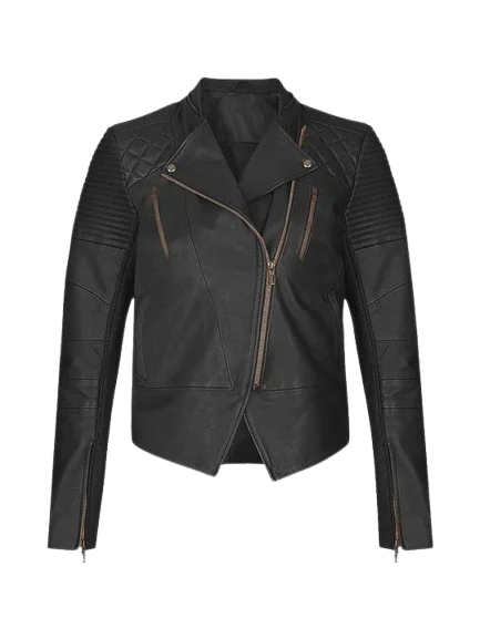 Black Flame Womens Biker Leather Jacket