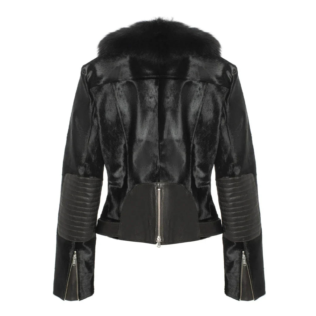 Womens Tara Calf Black Fur Leather Jacket