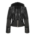 Womens Tara Calf Black Fur Leather Jacket