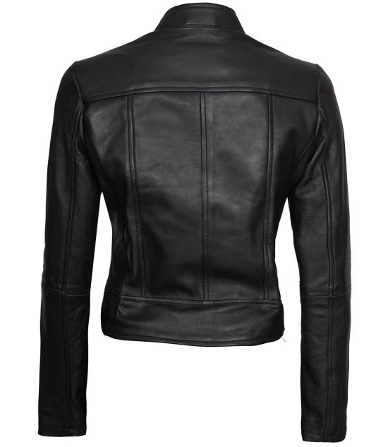Women Black Cafe Racer Leather Jacket